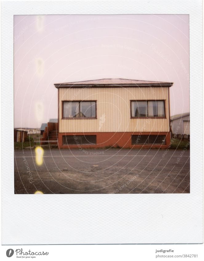 Icelandic house on Polaroid House (Residential Structure) Hut dwell Window Meadow Exterior shot Building Loneliness Living or residing Colour photo Deserted