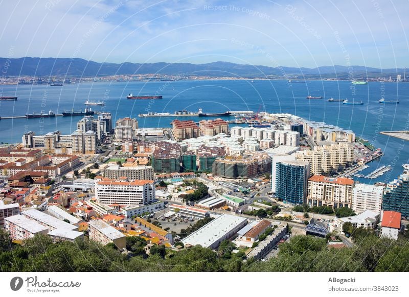 Gibraltar Town and Bay gibraltar town city building house block flat apartment urban housing development residential above aerial british overseas territory bay