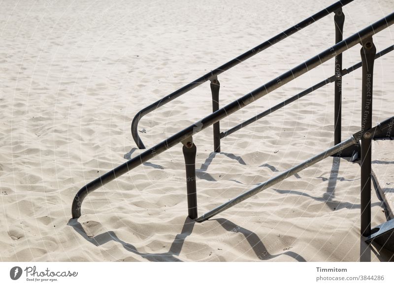 Baltic Sea sand and a railing Sand Stairs Light Shadow Deserted Metal