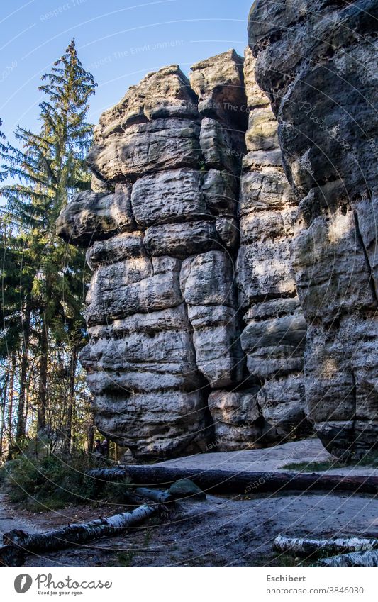 Sandstone rock in the sun Zittau Mountains Hiking Climbing fortunate Free time-out Relaxation vacation mountain Rock Idyll Nature Saxony Joy Beauty & Beauty