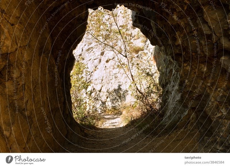 handmade tunnel carved in limestone travel hiking romania beautiful cheile nerei adventure nature mountain valley exploration carpathian gorges vegetation