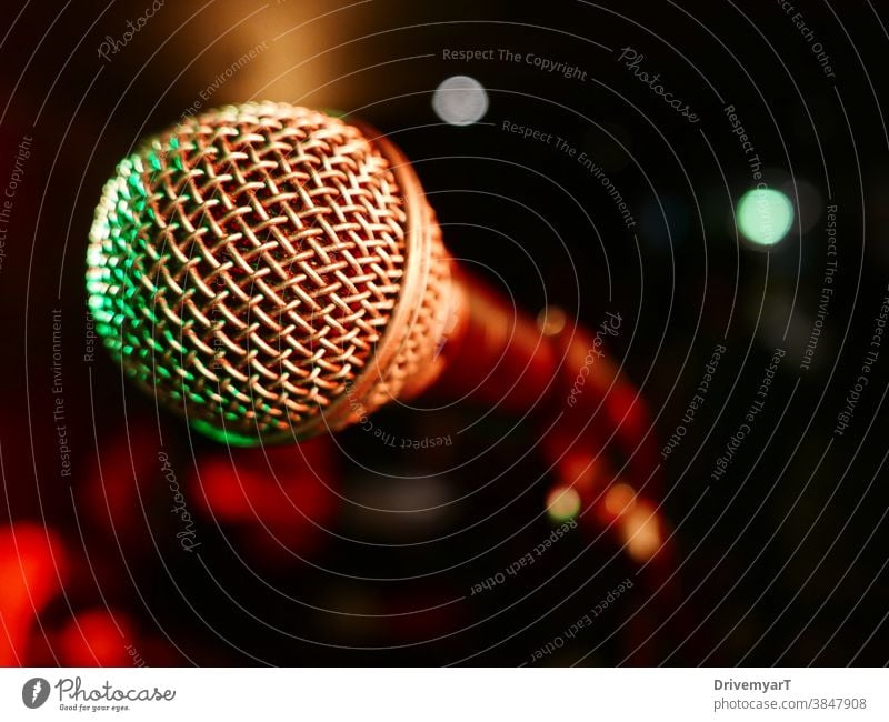 Microphone on stage, ready to be used (closeup) mic micro microphone show speech talk sing entertainment music singer singing rap slam perform live performance
