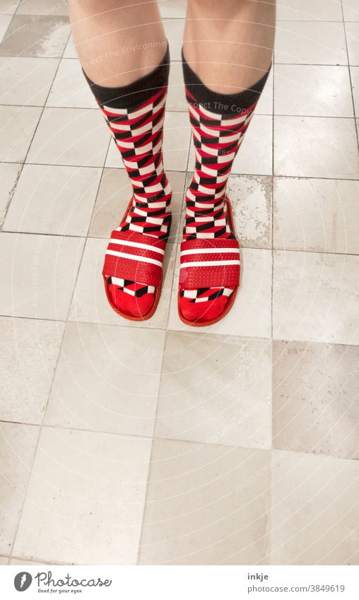 Happy birthday, Photocase! Colour photo 1 Feet Reckless Parallel Checkered eyeballed Stand socks Beach shoes Hideous Red White home Style differently obliquely