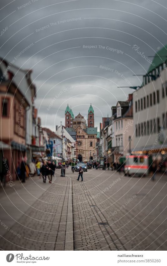 Speyer city Maximilian Street Exterior shot Colour photo Tourism Vacation & Travel Moody Dome Church Old town Town Rhineland-Palatinate Tilt-Shift Life frantic