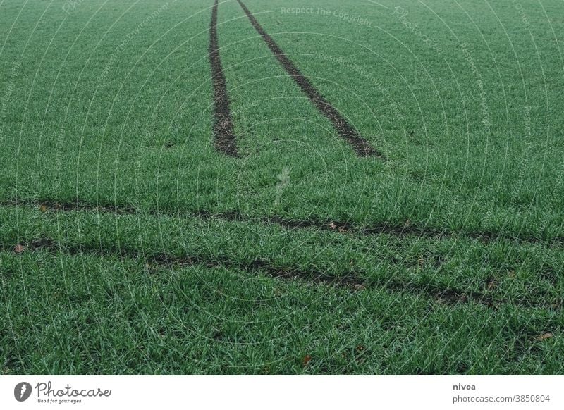 Tire tracks in the grass car Skid marks Tractor Meadow Exterior shot Colour photo Tracks Deserted Nature Earth Vehicle Agriculture Field Tire tread Contrast
