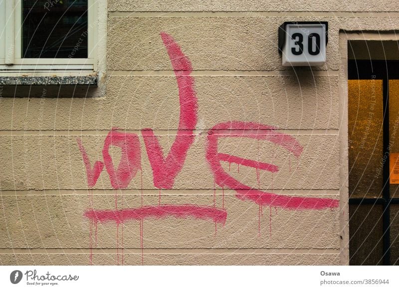Love 30 House (Residential Structure) Building Facade Window Graffiti Architecture Manmade structures Deserted Exterior shot Town Wall (building) masonry Text