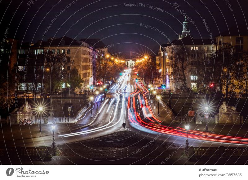 Long time exposure of a street at night Night Street Long exposure Road traffic Traffic light out Town Light Evening Night life Munich cross Car Mobility