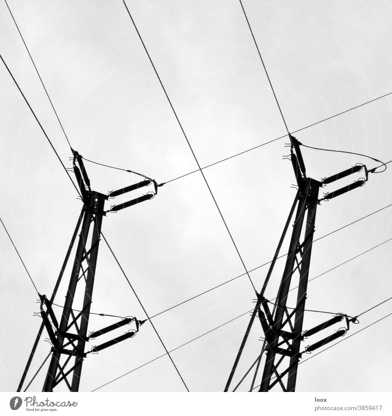 4eyes | twin spin Electricity pylon two Silhouette Energy Energy industry power supply Tower Transmission lines Tall Force