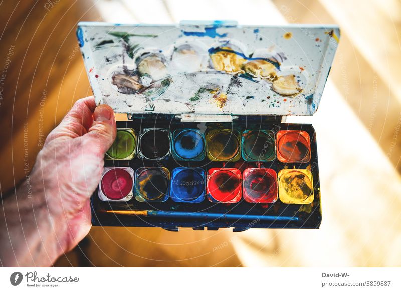 Watercolour box - artists and bright colours Watercolor variegated watercolour box Creativity Art manner Painting (action, artwork) colourful Paintbrush Colour