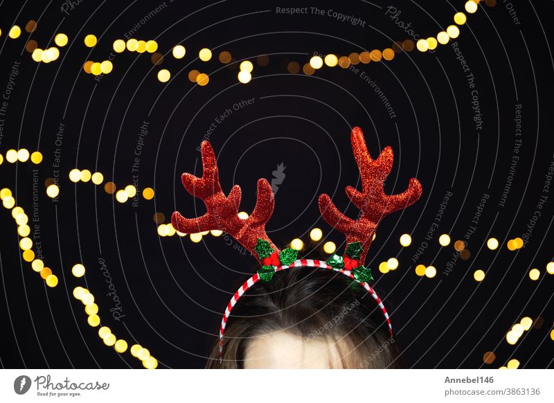 Santa Claus reindeers horns,antlers with sparkling bokeh Christmas background colorful cheerful design for holiday christmas xmas costume santa white isolated
