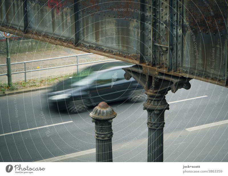 past the good old days by car Bridge Architecture Street motion blur Traffic infrastructure Road traffic Hart's column Weathered Column Nostalgia