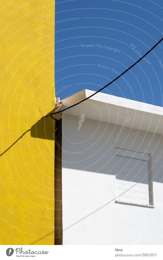 House facades House (Residential Structure) Facade Wall (building) Window Yellow White Sky cable connection Contrast Greece Wall (barrier) Deserted Architecture