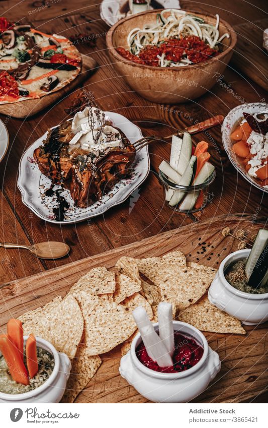 Delicious Mexican food on wooden table mexican food tortilla chip snack tasty tradition carrot cucumber fresh appetizer arrangement vegetable cuisine healthy