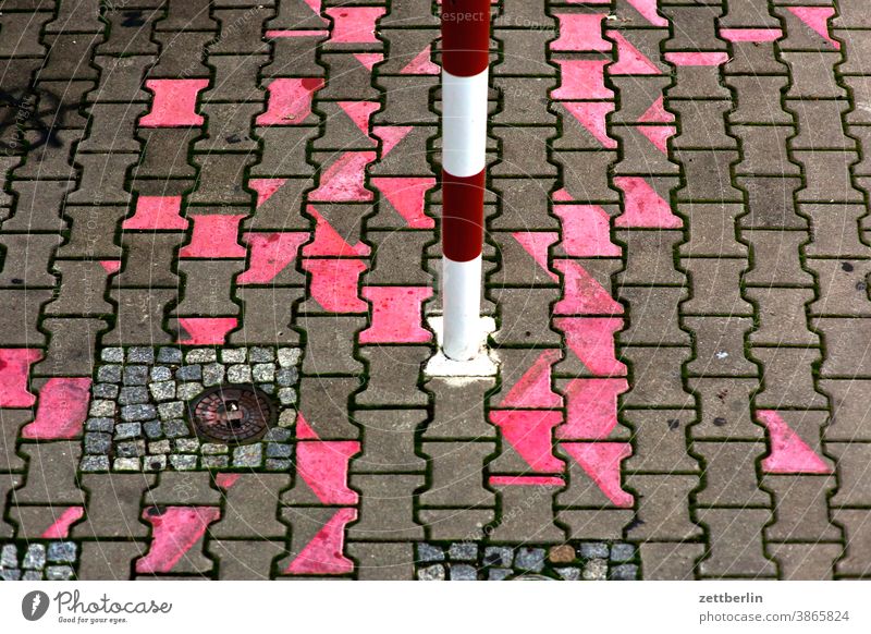 Paving stones in different colours Lane markings Deserted Orientation Copy Space Transport off pavement paving stone Pattern desing Muddled havoc Colour