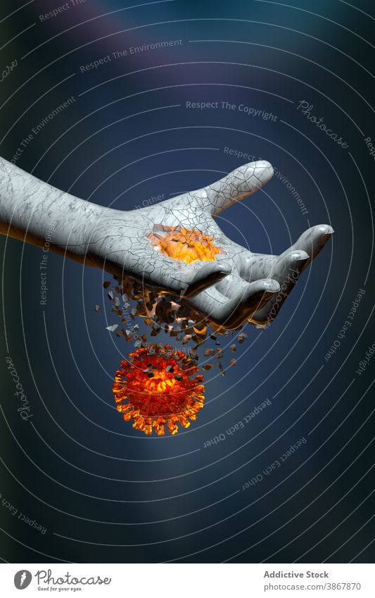 Human hand hurt by virus cell abstract illustration danger concept destroy health care human 3d medicine contact wound risk vulnerable illness damage problem