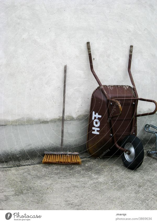 Wheelbarrow and broom Broom Clean Sweep Courtyard Wall (building) Arrangement Cleaning Janitor