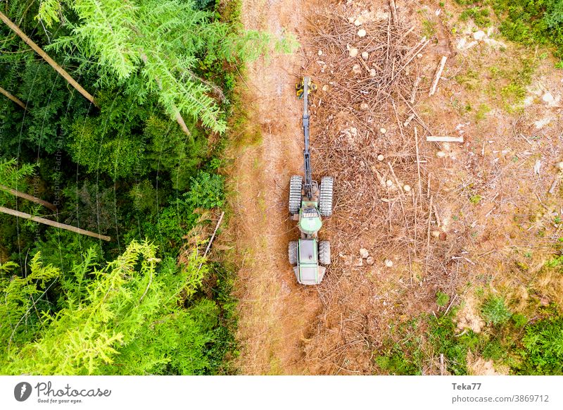 Harvester from above 1 harvster Forest Woodground modern harvester Woodcutter Logging Machinery Summer Bark-beetle Climate change