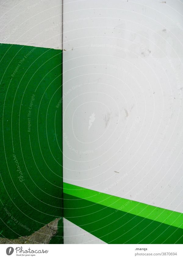 Green/white wall Wall (building) White Style Stripe Corner Broken Modern Pattern Geometry