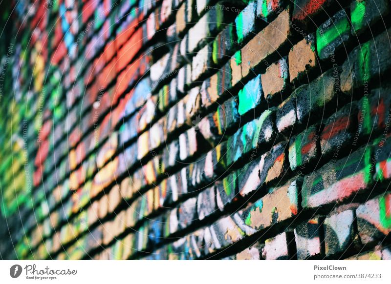 colourful brick wall Wall (barrier) Wall (building) Building Manmade structures variegated Graffiti bricks urban City