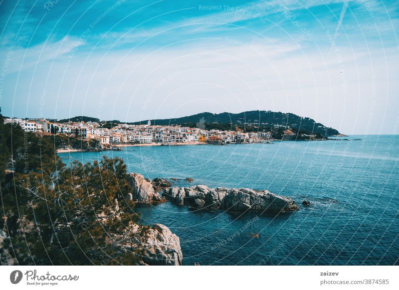 Landscape of the blue sea with views of a seaside village costa brava calella de palafrugell palamós landscape seascape water mediterranean catalonia town coast