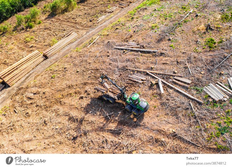 Harvester from above 2 Climate change Bark-beetle Summer Machinery Logging Woodcutter modern harvester Woodground Forest