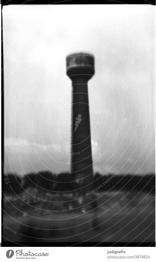 Water tower, analog photographed Hannover Old Ruin building monument Preservation of historic sites Industrial plant Industrial site Industrial building Analog