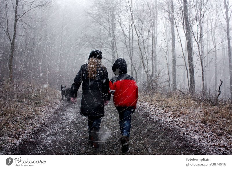 two children in the wintry forest Winter walk Friendship winterly peace Winter forest Winter mood togetherness To go for a walk Winter's day cold season