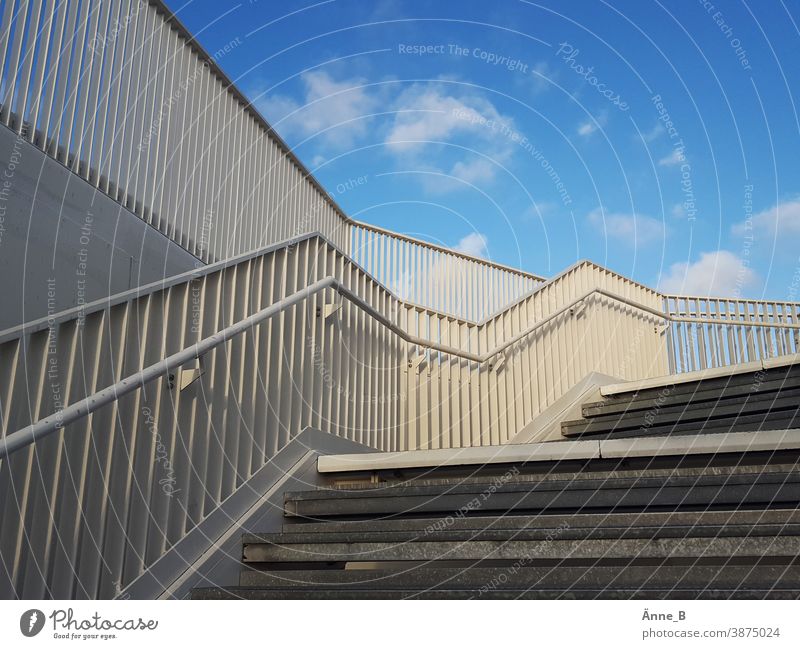 Stairs up to the "Wolkenhain" viewing platform Banister rail vantage point Cloud Grove blue sky with clouds up view Architecture Steel construction