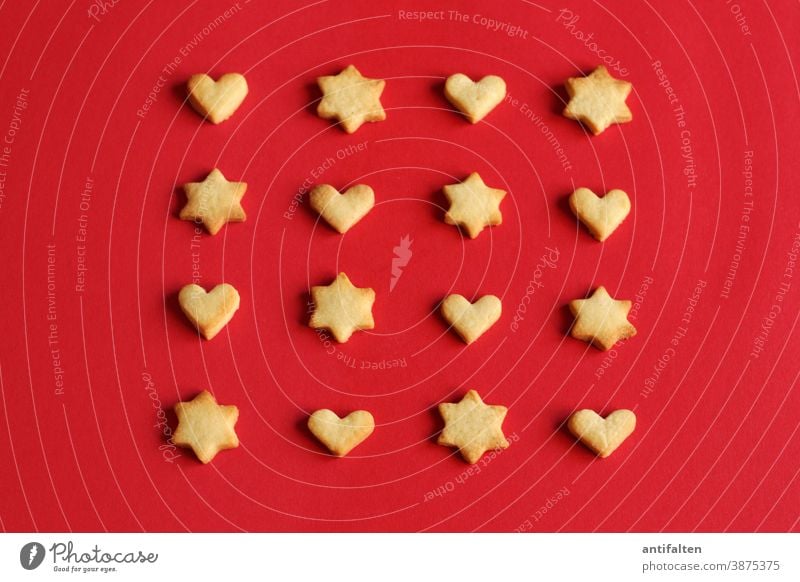 Nerve food biscuits bake biscuits Cookie cut out cookies Star (Symbol) stars Heart Heart-shaped Sincere cuddle Christmas & Advent Baking Baked goods Dough