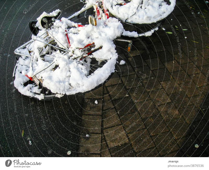bicycle Bicycle snow-covered Snow Winter Topple over Lie Mobility