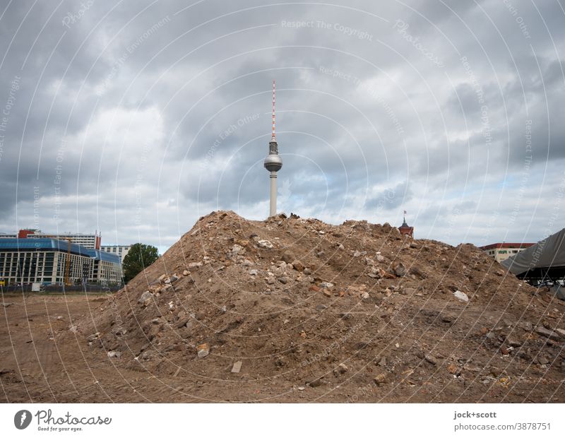 the earth pile will one day be something very big Heap Berlin TV Tower Clouds Capital city Construction site dhaufen Preparation Downtown Urban development