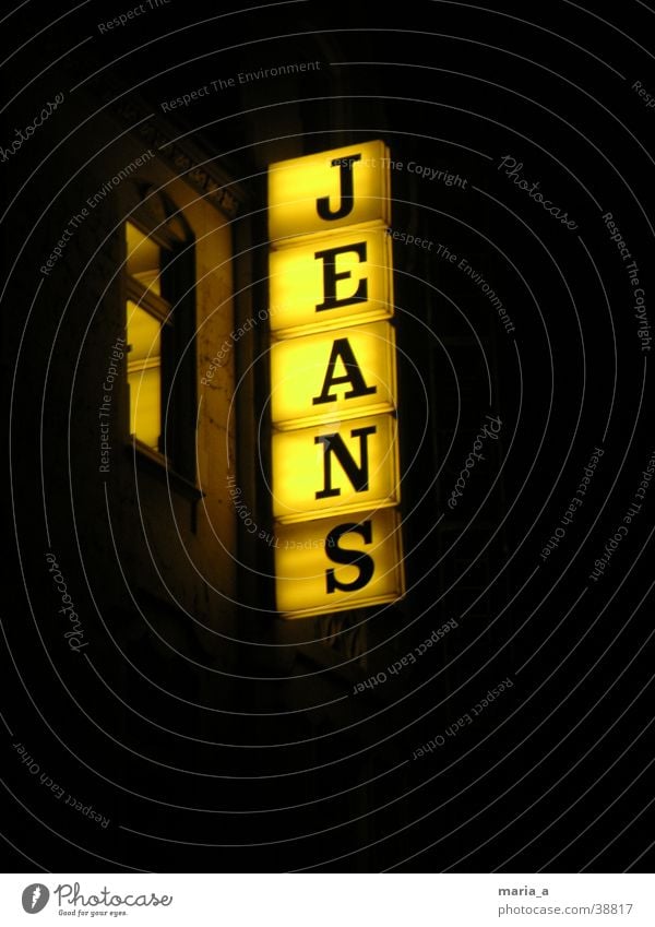 jeans Yellow Night Light Window Neon sign Pants Scaffold Clothing Letters (alphabet) Skylight Dark Advertising Jeans illuminated advertising jeans shop Ladder