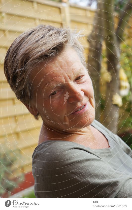 grow older relaxed, serene and content. Woman portrait Senior citizen Gray Silver Light and shadow Meditative Neutral Gray-haired feminine Style listen