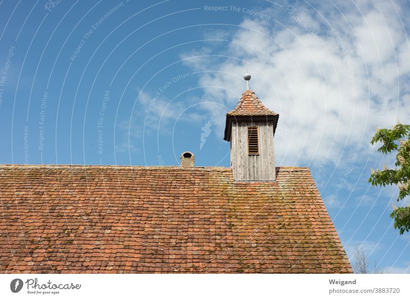 Roof with tower Country life Tiled roof brick Red Summer Tower House (Residential Structure) Sky Historic
