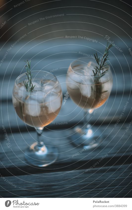 #A0# French mix Cocktail Alcoholic drinks Rosemary Glass pink Ice iced Delicious Beverage Drink ingredient