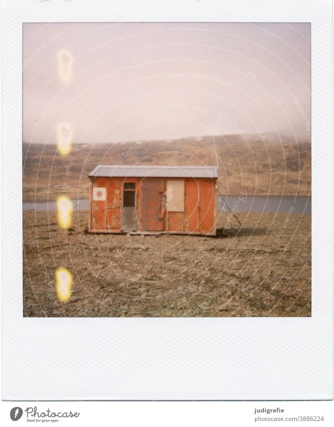 Icelandic house on Polaroid House (Residential Structure) Hut Flake Fjord Living by the water Wood Goal Entrance Deserted Colour photo Exterior shot Building