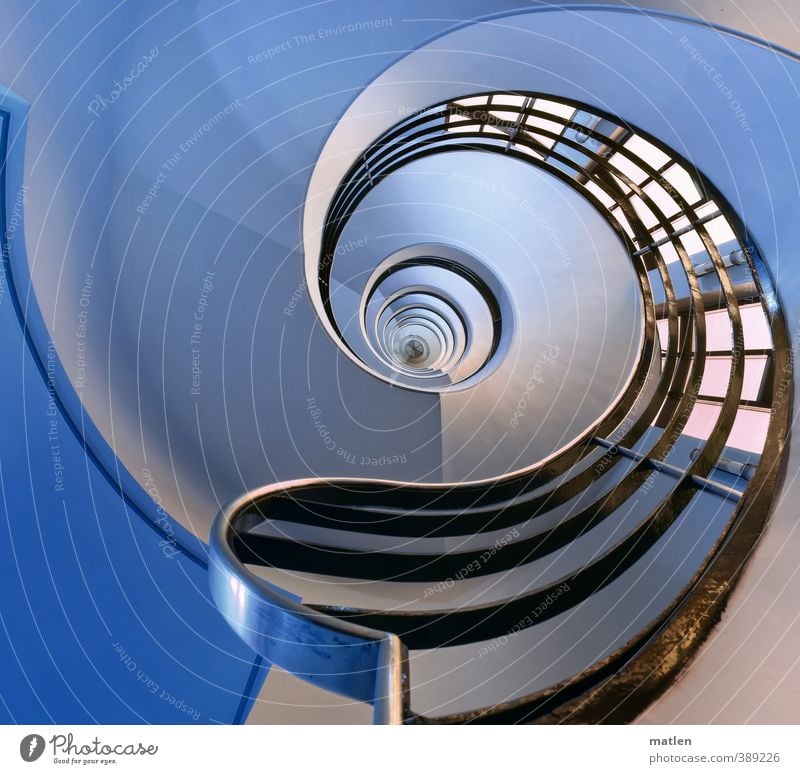 handrail Deserted House (Residential Structure) Building Wall (barrier) Wall (building) Stairs Glittering Blue Black White spin Banister Staircase (Hallway)