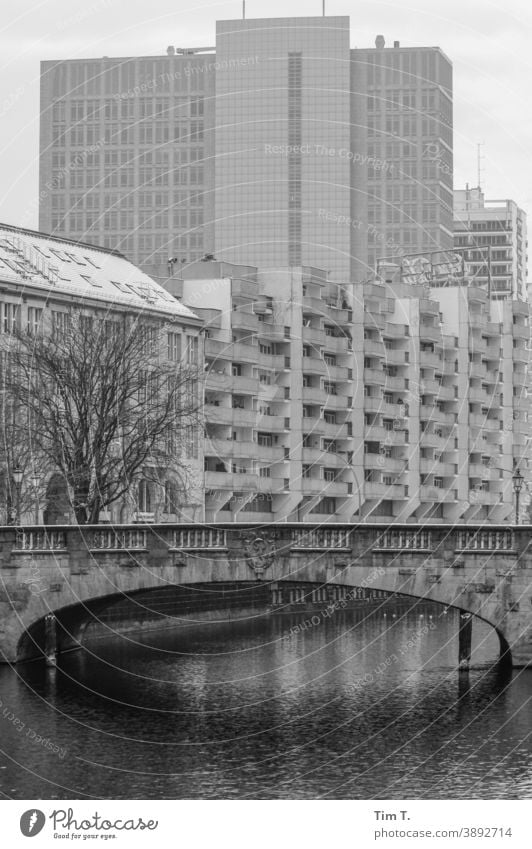 a bridge over a canal in a city in winter Winter Town Channel Water Exterior shot Deserted House (Residential Structure) Day Berlin Middle Building
