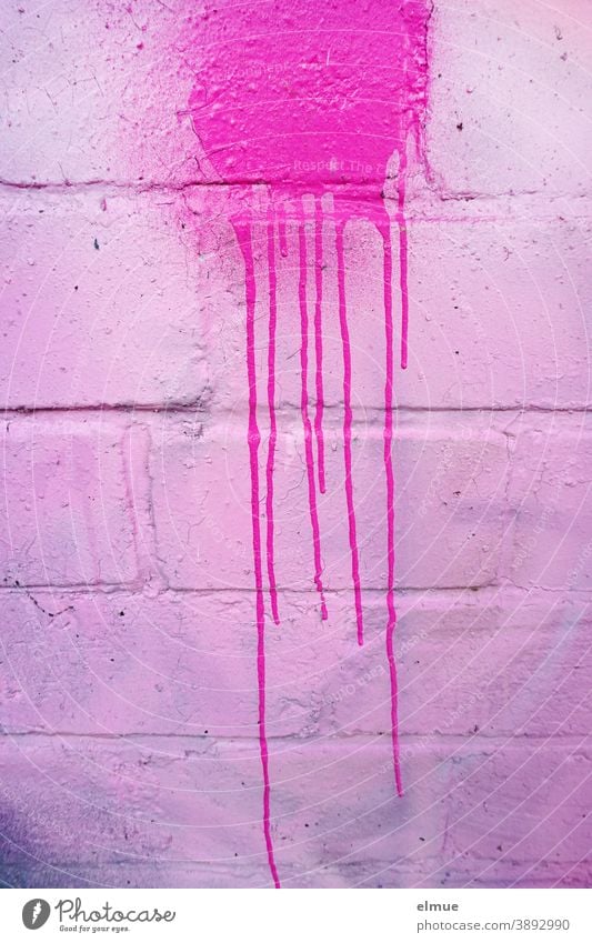 Pink blot on a pink brick wall passing Colour Youth culture Graffito Graffiti Art soiling manner Facade Street art Wall (barrier) Wall (building) Creativity