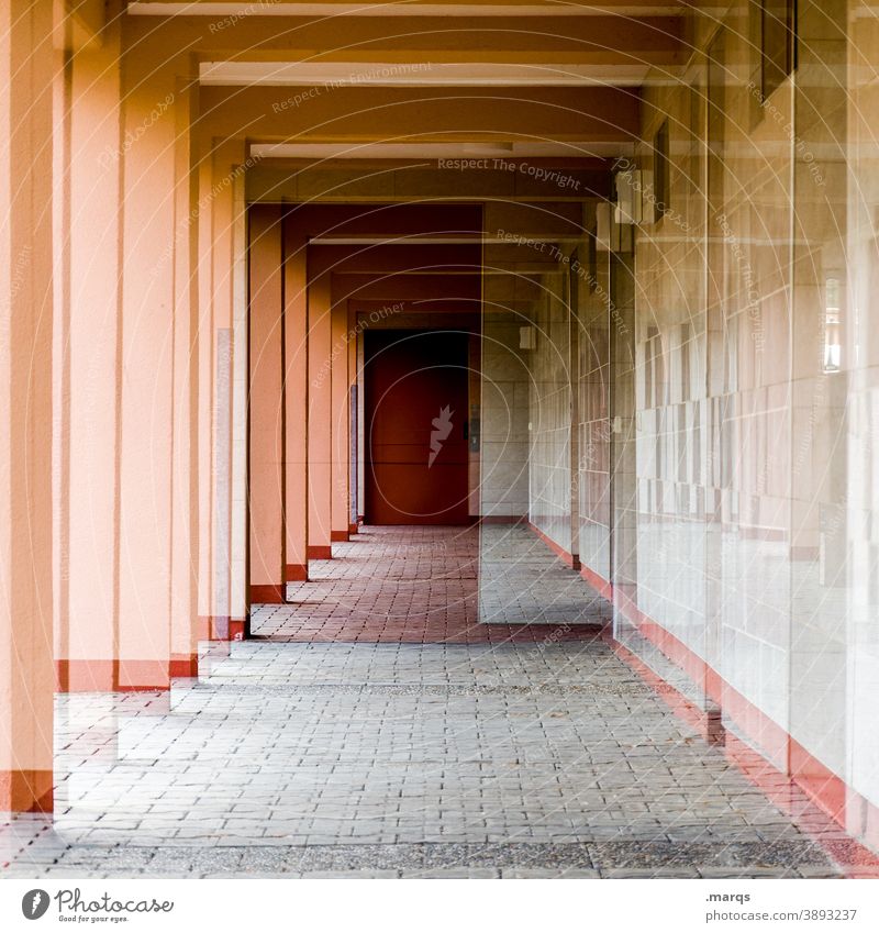 gang Central perspective Abstract Double exposure Symmetry Perspective Red Architecture Corridor columns Underpass Exceptional Crazy optical illusion