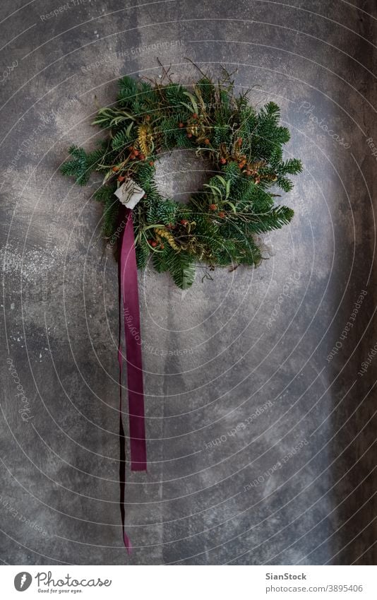 Christmas wreath on the wall flora circle christmas time new year happy christmas modern stylish isolated closeup handmade concept fresh home tradition