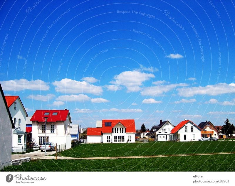 nouveau empire Settlement Architecture Blue sky red roofs green lawn