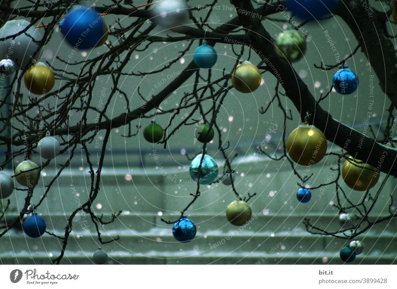 Christmas tree balls in the snow. Green Blue Glitter Ball Tree Christmas tree decorations Christmas & Advent Decoration Tradition Christmas decoration