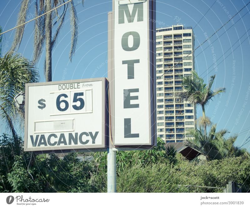 free double room 65$ for motel Signs and labeling Motel Accommodation Typography Characters Billboard Vacation & Travel Lightbox price Australian dollar