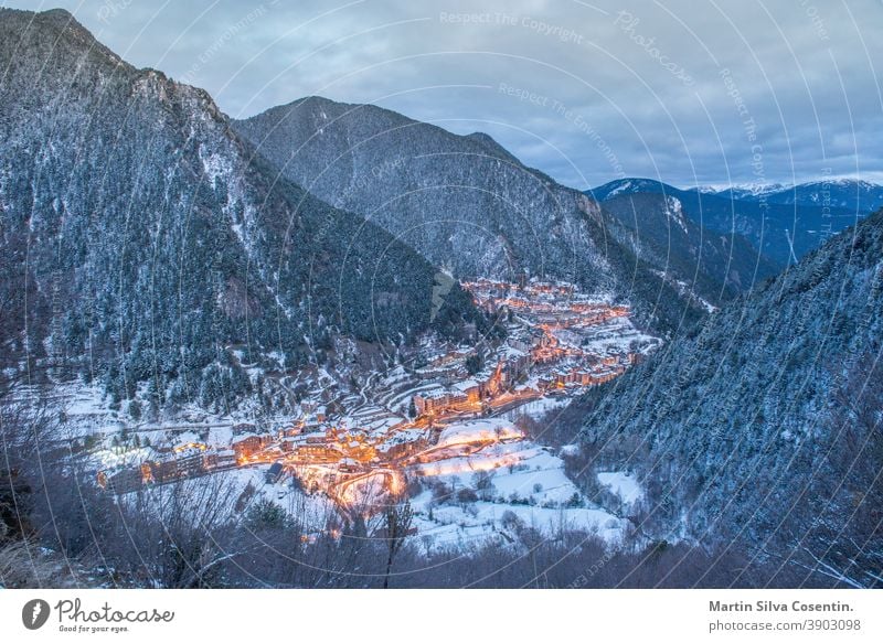 Cityscape of Arinsal, La Massana, Andorra in winter andorra andorra ski arinsal blue buildings cable cableway chair lift cold europe forest high hotels ice la