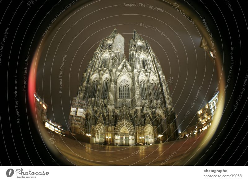 Cologne Cathedral (frontal I) Religion and faith Night Illuminate House of worship Fisheye