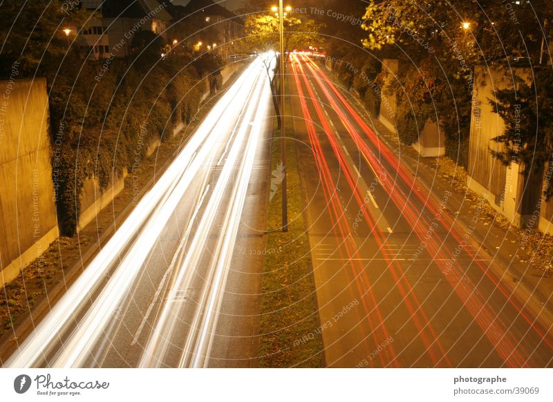 Here and there Long exposure Stripe Night Town Cologne White Red Light Car Street