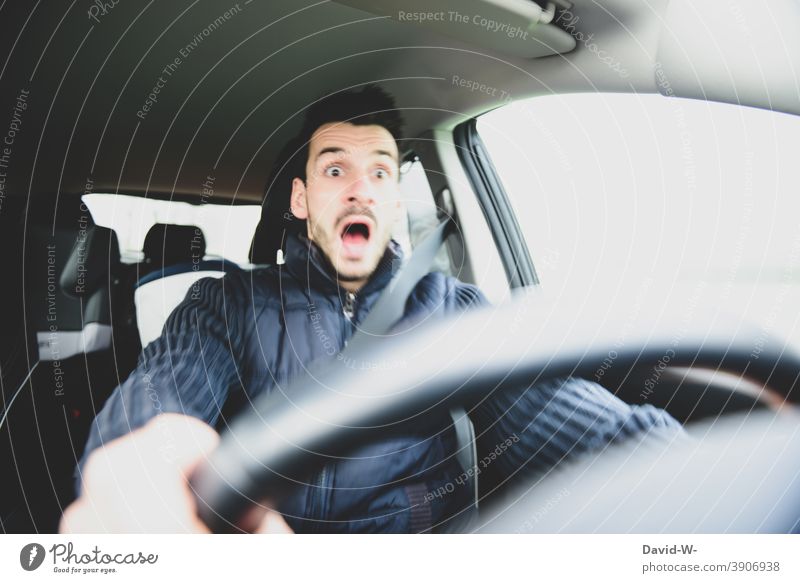 Car driver gets a huge scare Motoring Scare Accident Risk of accident Caution peril esteem Panic accident cover Inattentive Car accident Reaction Road traffic