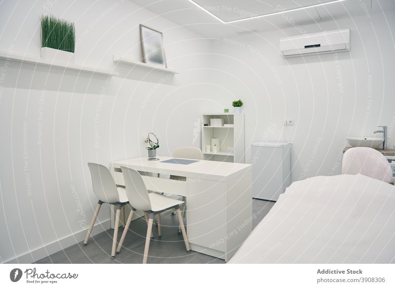 Interior of room in beauty clinic interior white minimal color furniture style design modern center decor simple spacious comfort contemporary wall trendy clean