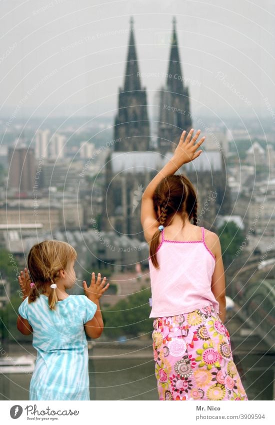 Cologne girl Religion and faith Panorama (View) Girl Church Skyline Cologne Cathedral Tourist Attraction Manmade structures Landmark Lookout tower Vantage point